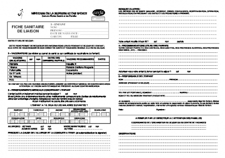 Fiche Sanitaire de Liaison