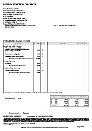 CHARDON - Devis type crémation 2023