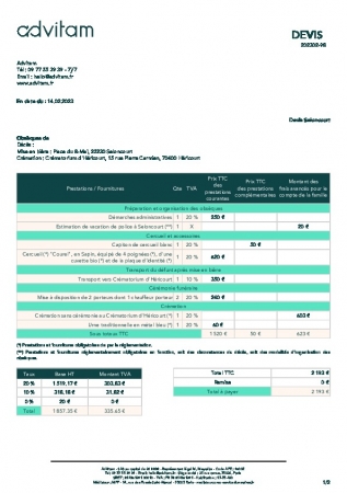 Advitam - devis crémation - Seloncourt 2023
