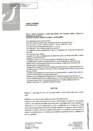 ACCES CHIENS AUX ESPACES PUBLICS CHIENS EN DIVAGATION ET DEJECTIONS