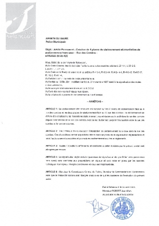 ARR2023-08-24-102 Arrêté permanent création de 4 place de stationnement et interdiction stationnement hors case - rue des combes