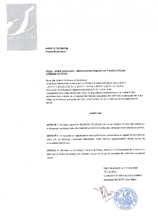 ARR2024-02-20-20 Arrêté permanent  Stationnement Interdit rue Frédéric Chopin