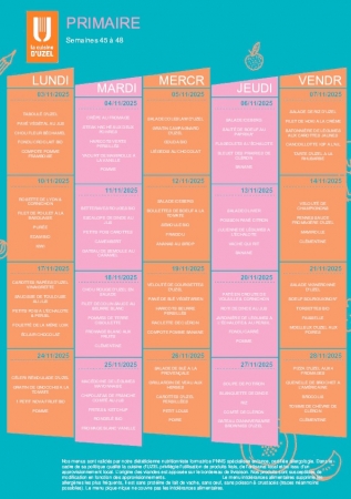 Menus standard S45 à 48